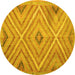 Round Machine Washable Southwestern Yellow Country Rug, wshtr1310yw