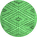 Round Machine Washable Southwestern Emerald Green Country Area Rugs, wshtr1310emgrn