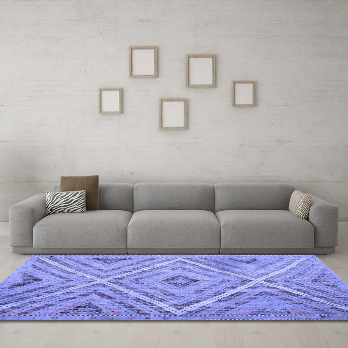 Machine Washable Southwestern Blue Country Rug in a Living Room, wshtr1310blu