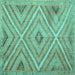 Square Machine Washable Southwestern Turquoise Country Area Rugs, wshtr1310turq