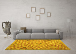 Machine Washable Southwestern Yellow Country Rug in a Living Room, wshtr1310yw