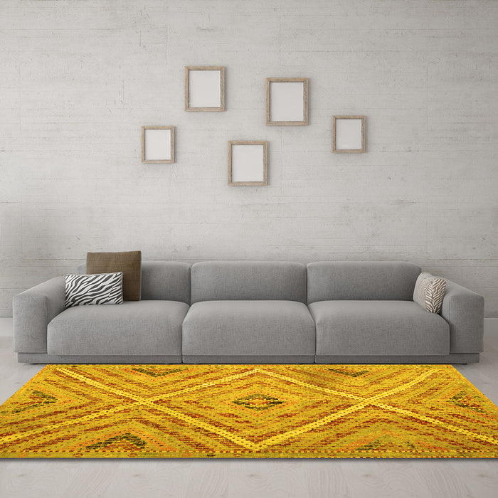Machine Washable Southwestern Yellow Country Rug in a Living Room, wshtr1310yw