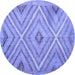 Round Machine Washable Southwestern Blue Country Rug, wshtr1310blu