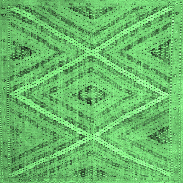 Square Machine Washable Southwestern Emerald Green Country Area Rugs, wshtr1310emgrn