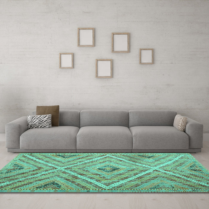 Machine Washable Southwestern Turquoise Country Area Rugs in a Living Room,, wshtr1310turq