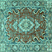 Square Machine Washable Medallion Turquoise Traditional Area Rugs, wshtr1311turq