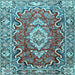 Square Machine Washable Medallion Light Blue Traditional Rug, wshtr1311lblu