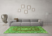 Machine Washable Medallion Green Traditional Area Rugs in a Living Room,, wshtr1311grn