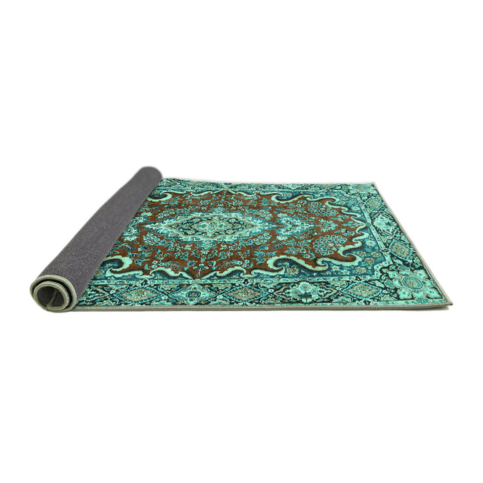 Sideview of Medallion Turquoise Traditional Rug, tr1311turq