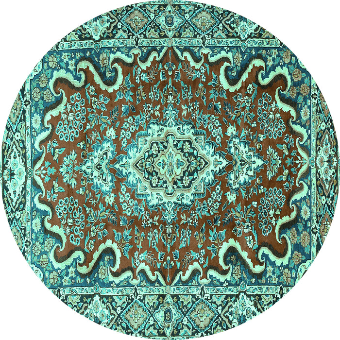 Round Medallion Turquoise Traditional Rug, tr1311turq