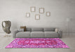 Machine Washable Medallion Pink Traditional Rug in a Living Room, wshtr1311pnk