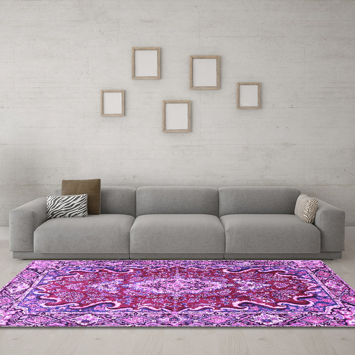 Machine Washable Medallion Purple Traditional Area Rugs in a Living Room, wshtr1311pur