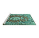 Sideview of Machine Washable Medallion Turquoise Traditional Area Rugs, wshtr1311turq