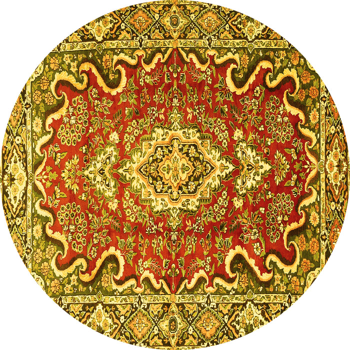 Round Medallion Yellow Traditional Rug, tr1311yw