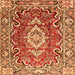 Round Machine Washable Medallion Orange Traditional Area Rugs, wshtr1311org