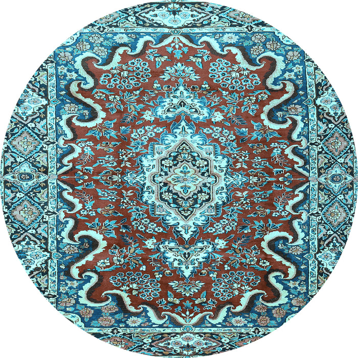 Round Medallion Light Blue Traditional Rug, tr1311lblu