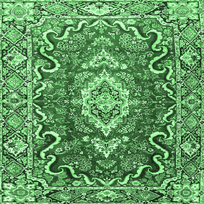 Square Medallion Emerald Green Traditional Rug, tr1311emgrn