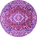 Round Machine Washable Medallion Purple Traditional Area Rugs, wshtr1311pur