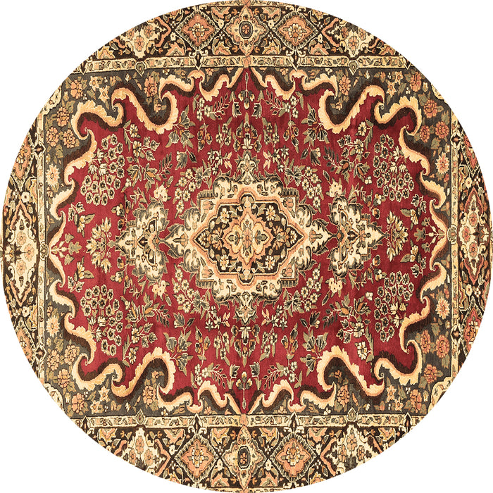 Round Machine Washable Medallion Brown Traditional Rug, wshtr1311brn