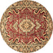 Round Machine Washable Medallion Brown Traditional Rug, wshtr1311brn