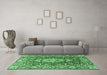 Machine Washable Medallion Emerald Green Traditional Area Rugs in a Living Room,, wshtr1311emgrn