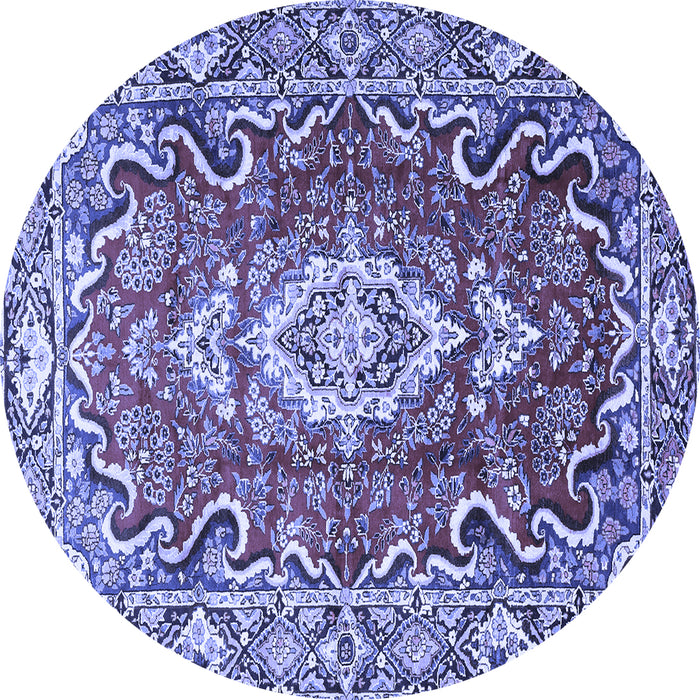 Round Machine Washable Medallion Blue Traditional Rug, wshtr1311blu