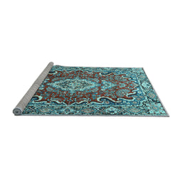 Sideview of Machine Washable Medallion Light Blue Traditional Rug, wshtr1311lblu