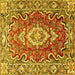 Square Machine Washable Medallion Yellow Traditional Rug, wshtr1311yw