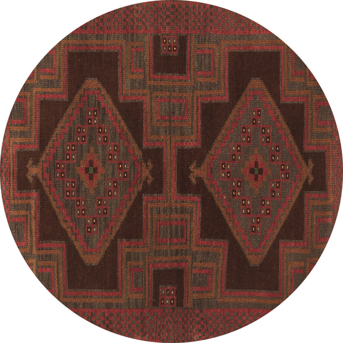 Round Machine Washable Persian Brown Traditional Rug, wshtr1312brn