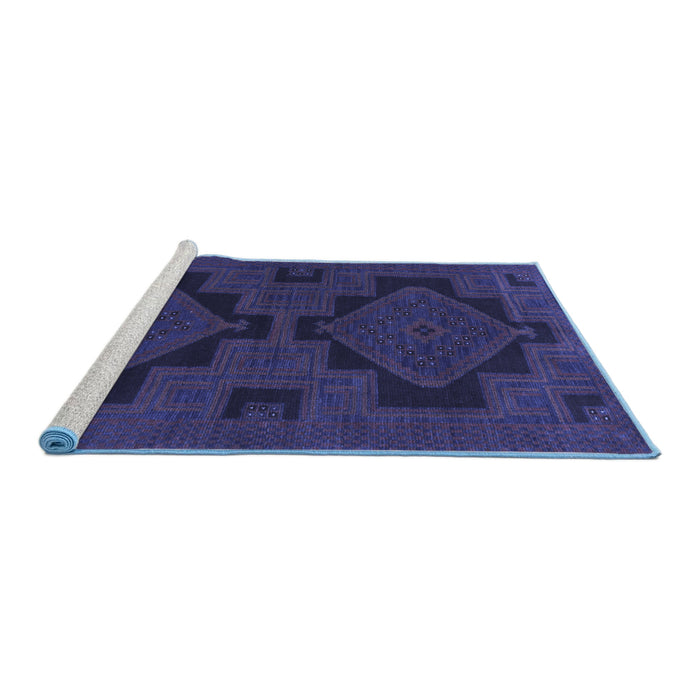 Sideview of Machine Washable Persian Blue Traditional Rug, wshtr1312blu