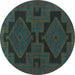 Round Machine Washable Persian Turquoise Traditional Area Rugs, wshtr1312turq
