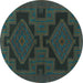 Round Persian Turquoise Traditional Rug, tr1312turq