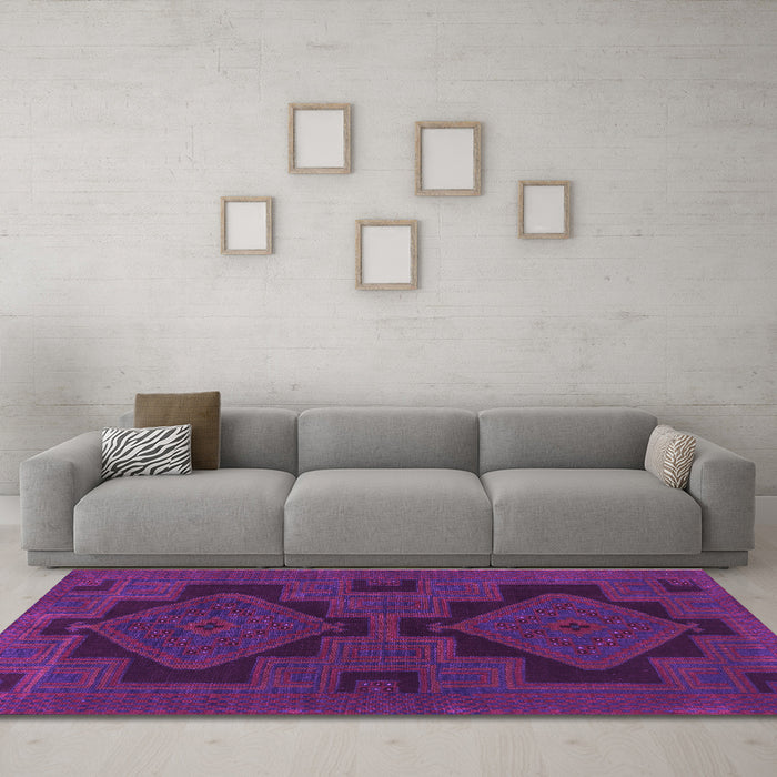 Machine Washable Persian Purple Traditional Area Rugs in a Living Room, wshtr1312pur