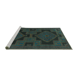 Sideview of Machine Washable Persian Turquoise Traditional Area Rugs, wshtr1312turq