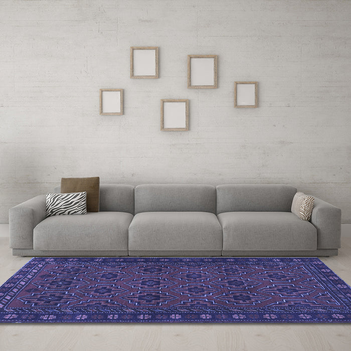 Machine Washable Persian Blue Traditional Rug in a Living Room, wshtr1314blu