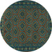 Round Persian Turquoise Traditional Rug, tr1314turq