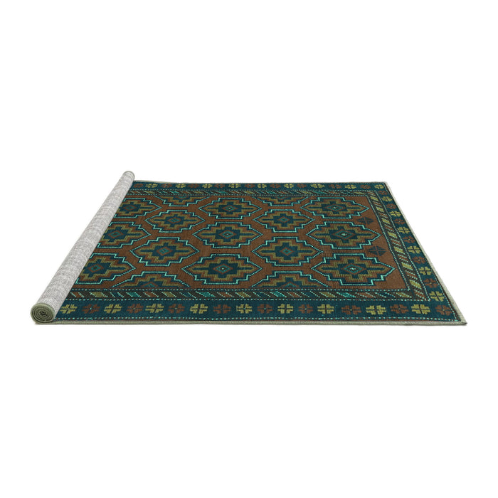 Sideview of Machine Washable Persian Turquoise Traditional Area Rugs, wshtr1314turq