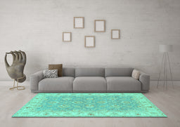 Machine Washable Persian Turquoise Traditional Area Rugs in a Living Room,, wshtr1315turq