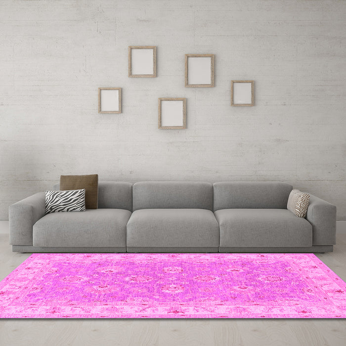Machine Washable Persian Pink Traditional Rug in a Living Room, wshtr1315pnk