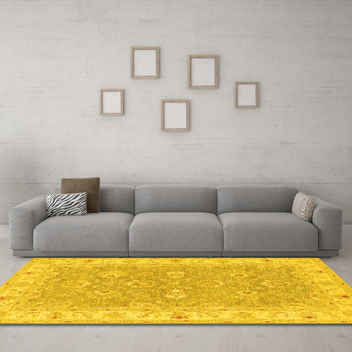 Machine Washable Persian Yellow Traditional Rug in a Living Room, wshtr1315yw
