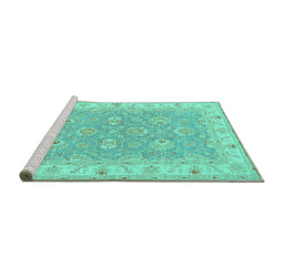 Sideview of Machine Washable Persian Turquoise Traditional Area Rugs, wshtr1315turq