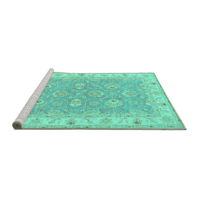 Sideview of Machine Washable Persian Turquoise Traditional Area Rugs, wshtr1315turq