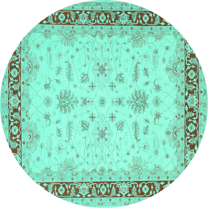 Round Machine Washable Oriental Turquoise Traditional Area Rugs, wshtr1316turq