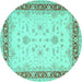 Round Machine Washable Oriental Turquoise Traditional Area Rugs, wshtr1316turq