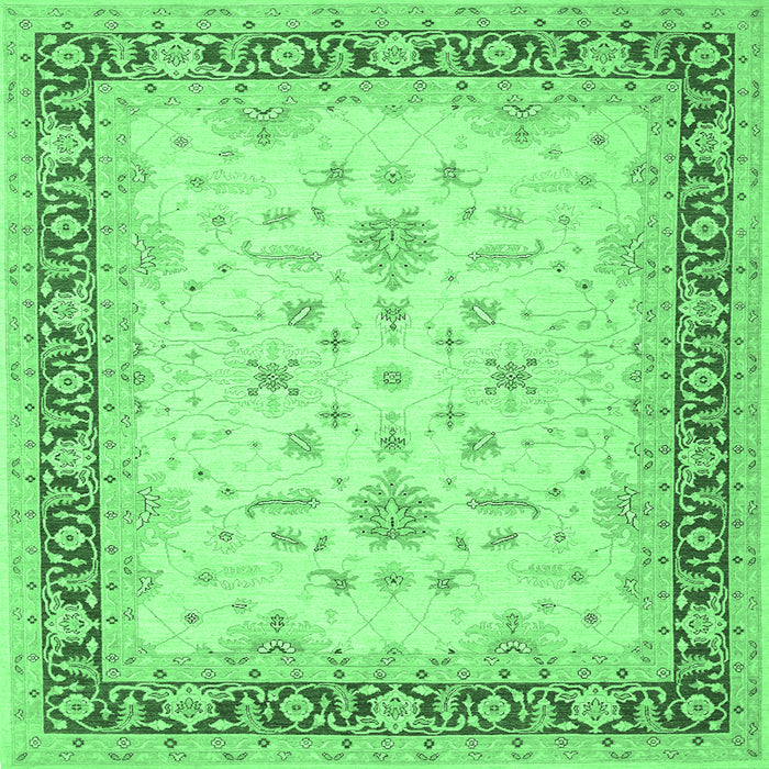 Square Oriental Emerald Green Traditional Rug, tr1316emgrn