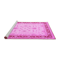 Sideview of Machine Washable Oriental Pink Traditional Rug, wshtr1316pnk