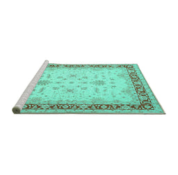 Sideview of Machine Washable Oriental Turquoise Traditional Area Rugs, wshtr1316turq