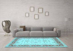 Machine Washable Oriental Light Blue Traditional Rug in a Living Room, wshtr1316lblu