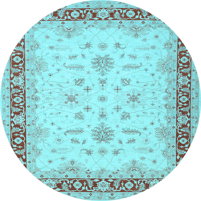 Round Machine Washable Oriental Light Blue Traditional Rug, wshtr1316lblu