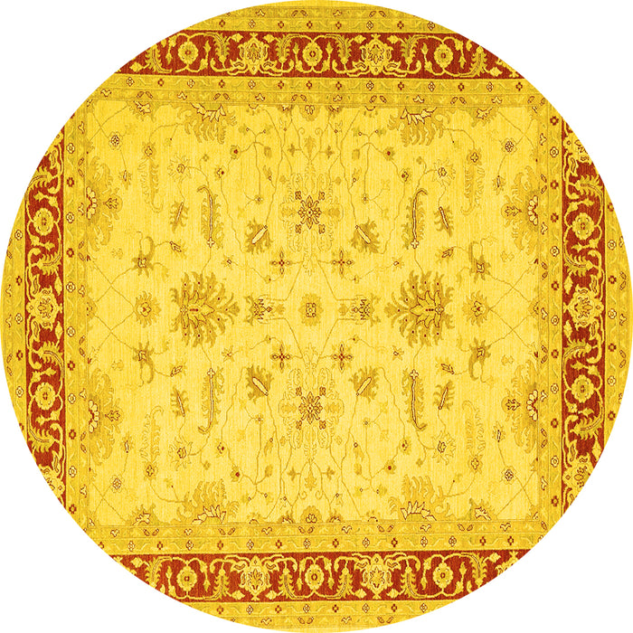 Round Machine Washable Oriental Yellow Traditional Rug, wshtr1316yw